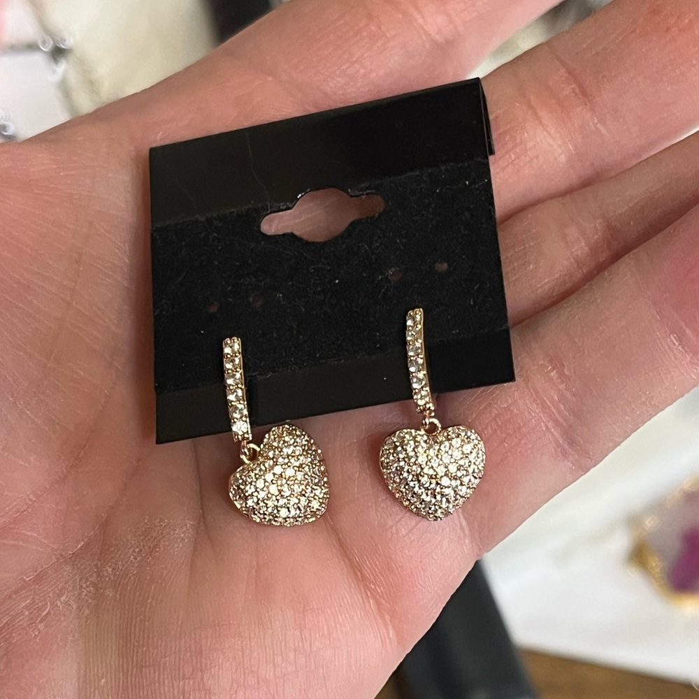 Beautiful Rose Gold Heart Drop Earrings - Picture 6 of 6